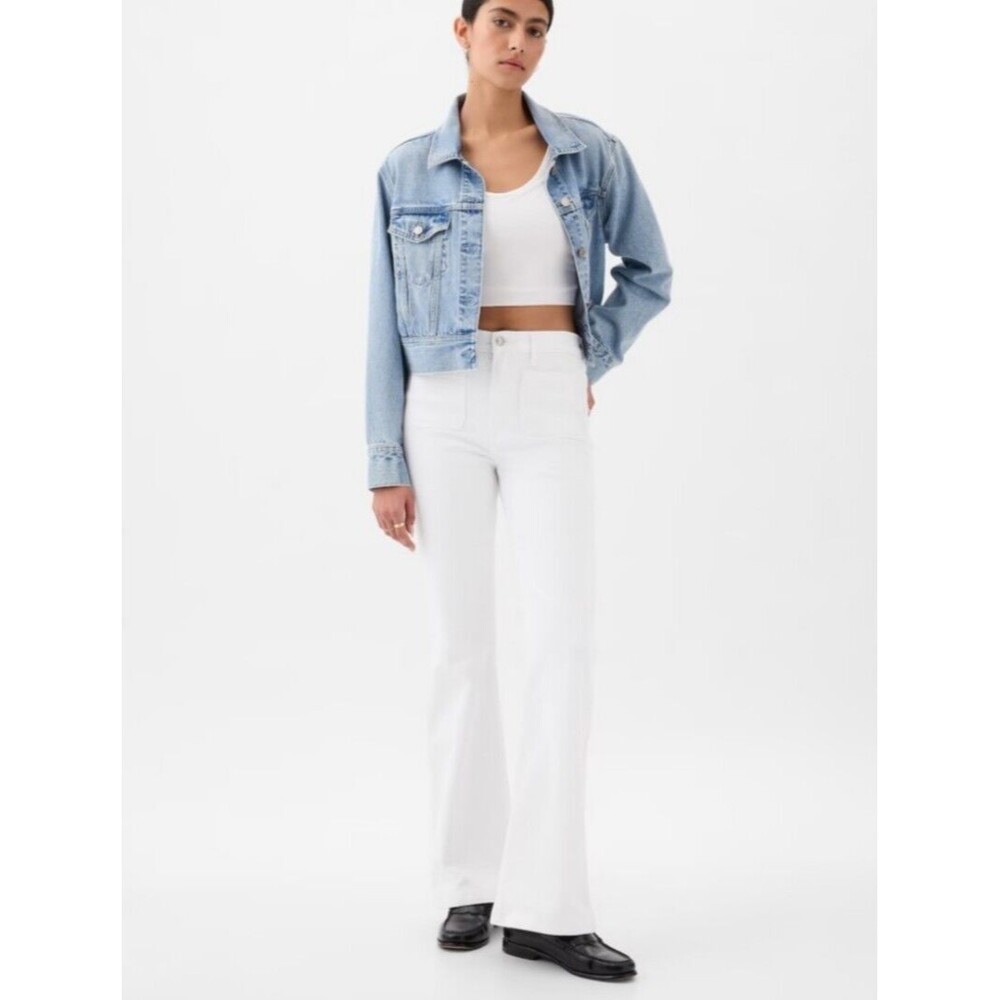 New Gap Jeans 16 Flare White High Rise Stretch Patch 4-pocket Denim 70s Nautical